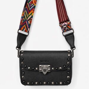 MERSI Ruby Studded Crossbody Black Vegan Leather Guitar Strap